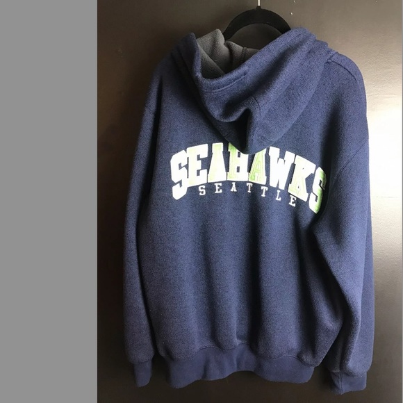 Seattle SEAHAWKS Brushed Fleece Lined Hoodie Jacket Sweatshirt Blue Green Hawks - Picture 1 of 12